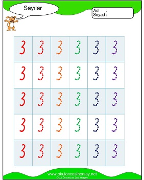 okul öncesi 1 sayısı çizgi çalışması